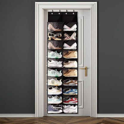 Over The Door Shoe Organizer, 10 Tier Shoe Rack Hanging Shoe Storage for Closet, Deep Pockets Large Hanging Shoe Rack for Door, Oxford Cloth Narrow Shoe Rack With 4 Metal Hooks Fit 20 Pairs Shoe C