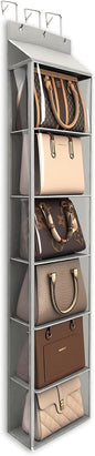 Lirex Over The Door Purse Organizer & Purse Shelf for Closet – Handbag Storage Organizer with Purse Hanger. Perfect for Scarves, Hats, and Leggings. L (15.7'' x 5.7'' x 68''), Light Grey