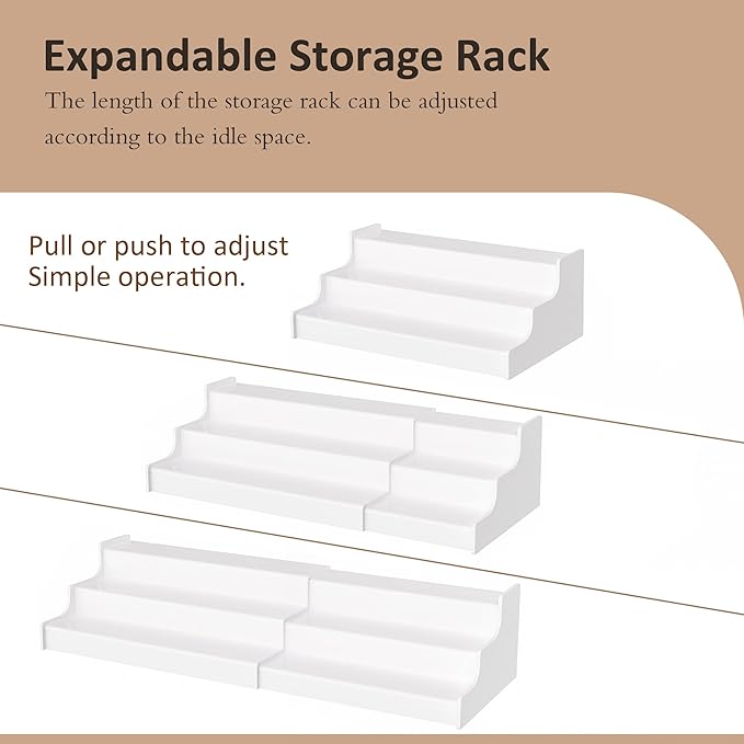 Sezanrpt Expandable Spice Rack Cabinet Organizer 3 Tier, White Kitchen Counter Display Shelf, Seasoning Organizer for Cabinet, Moisture Resistant