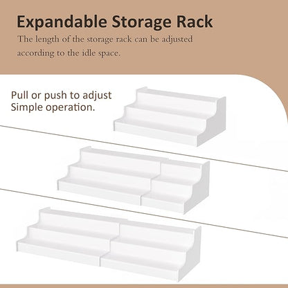 Sezanrpt Expandable Spice Rack Cabinet Organizer 3 Tier, White Kitchen Counter Display Shelf, Seasoning Organizer for Cabinet, Moisture Resistant