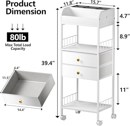 Makeup Organizer, Make Up Skincare Organizers and Storage, Makeup Cart with Drawers, Vanity Cosmetics Display Cases Holder for Skin Care Nail Perfume Hair, White