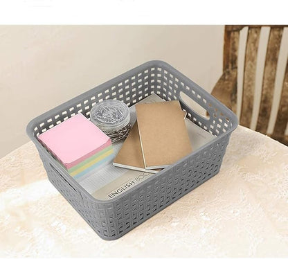 Grey Plastic Storage Basket, 10.03" x 7.67" x 4.05", 6 Packs