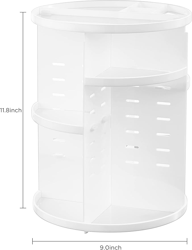 HBlife 360 Rotating Makeup Organizer Adjustable Carousel Large Capacity Revolving Perfume Organizer Skincare Organizers Cosmetic Storage Spinning Holder for Vanity, White