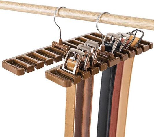 DayCount® Pack of 2 Tie Belt Organizer Storage Rack, Multifuction Rotating Ties Scarf Hanger Holder Closet Organization Wardrobe Finishing Rack for Men and Women (Brown)