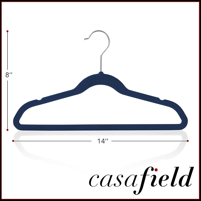 Casafield 50 Velvet Kid's Hangers - 14" Size for Children's Clothes - Royal Blue