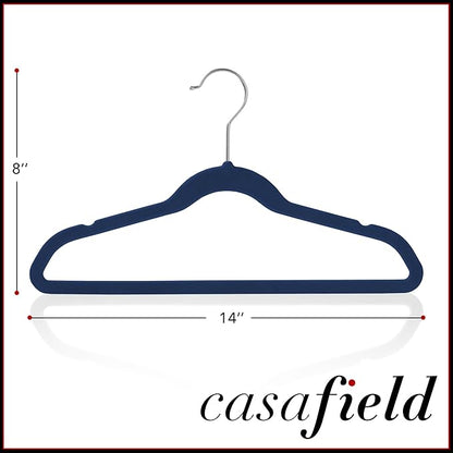 Casafield 50 Velvet Kid's Hangers - 14" Size for Children's Clothes - Royal Blue