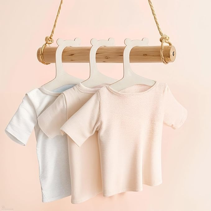 10Pcs Wooden Baby Hangers, Handcrafted Baby Clothes Hanger, Non Slip Coat Hangers for Newborn Shower Nursery and Closet Storage for Coats Pants and Jackets