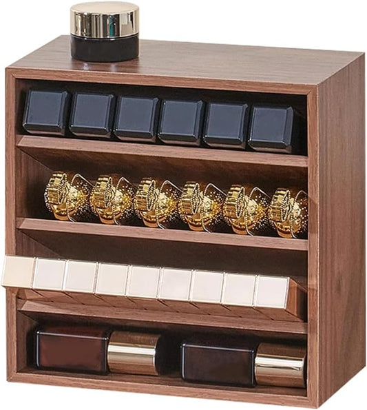 WAYUTO Wooden Lipstick Organizer 4 Level Lipstick Holder Desktop Lip Gloss Organizer Cosmetic Storage Display Essential Oil Holder