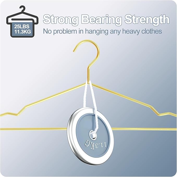 SPECILITE Metal Wire Clothes Hangers Bulk 60 Pack with Notches for Standard Size Coats, Shirts, Suits, Pants, Heavy Duty, Space-Saving, Gold