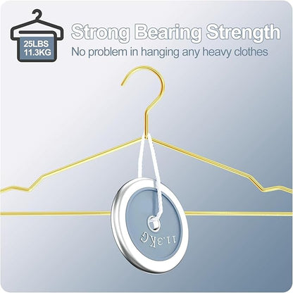 SPECILITE Metal Wire Clothes Hangers Bulk 60 Pack with Notches for Standard Size Coats, Shirts, Suits, Pants, Heavy Duty, Space-Saving, Gold