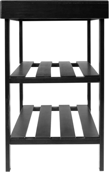 3 Tier Bamboo Shoe Racks,Narrow Vertical Shoes Rack,Freestanding Shoe Organizer Shelf,Shoe Rack Storage Organizer,with Shelves,for Closet, Entryway, Front Door Entrance, Bedroom, Hallway (Black)