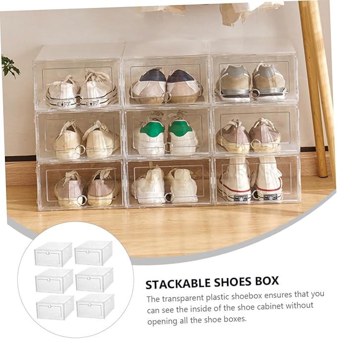 6pcs Shoe Storage Box Plastic Shoe Boxes Lids Organizer for Closet Bins for Stackable Storage