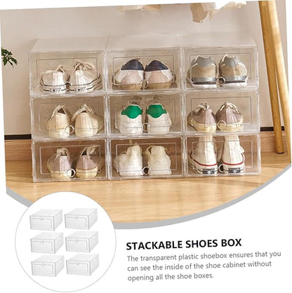 6pcs Shoe Storage Box Plastic Shoe Boxes Lids Organizer for Closet Bins for Stackable Storage
