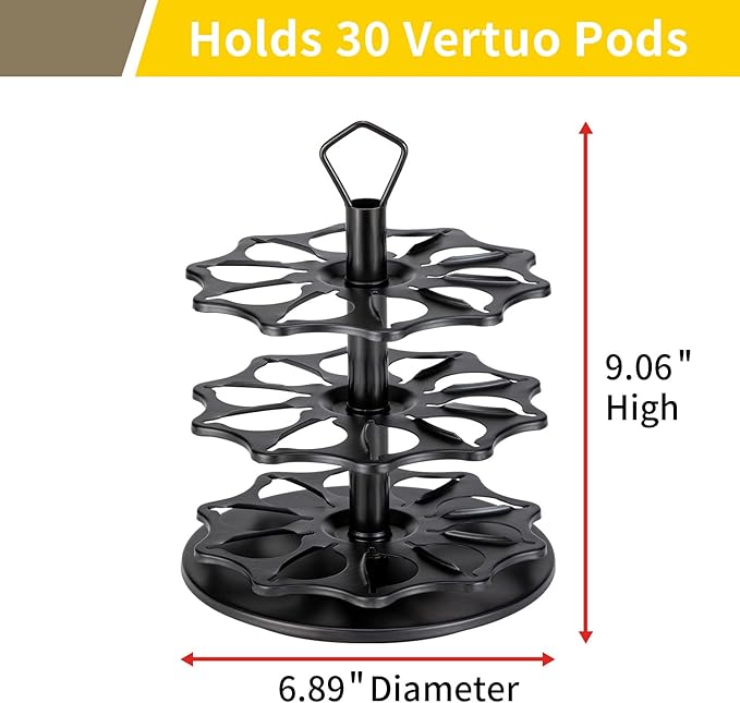 FlagShip Coffee Pod Holder Carousel 3 Tier for Vertuo Pod Holder Metal DIY Install Small for Vertuo Pod Stand (30 Pods Capacity)