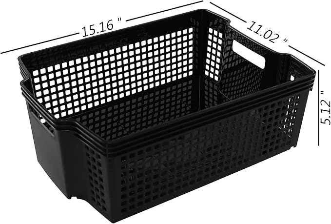 Large Storage Basket, Stackable Open Storage Bin, Black, Pack of 2, F