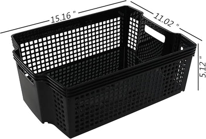 Large Storage Basket, Stackable Open Storage Bin, Black, Pack of 2, F