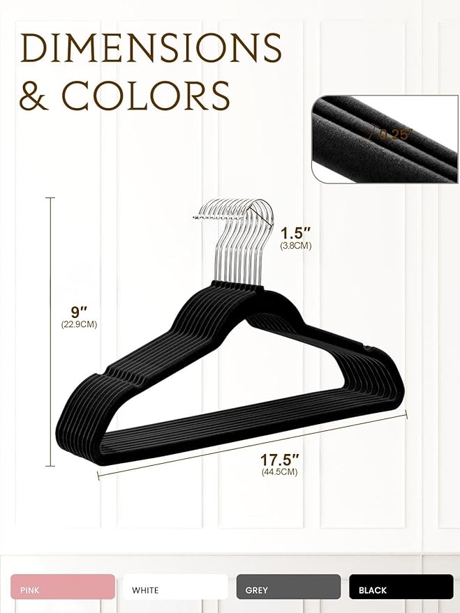 Smartor Velvet Hangers 40 Pack, Non Slip Clothes Felt Hanger Heavy Duty for Coat, Premium Slim Space Saving Suit Hangers for Closet Organizer, 360° Rotating Silver Hook Black
