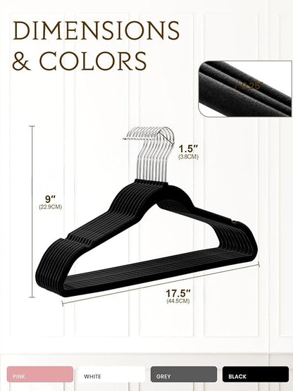 Smartor Velvet Hangers 40 Pack, Non Slip Clothes Felt Hanger Heavy Duty for Coat, Premium Slim Space Saving Suit Hangers for Closet Organizer, 360° Rotating Silver Hook Black