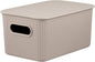Decorative Plastic Basket Lidded Home Storage Bins Organizer Baskets, Medium Taupe (1 Pack - 5 Liter) Stackable Container Box, for Organizing Closet Storage Bins for Shelves - Ribbed Collection