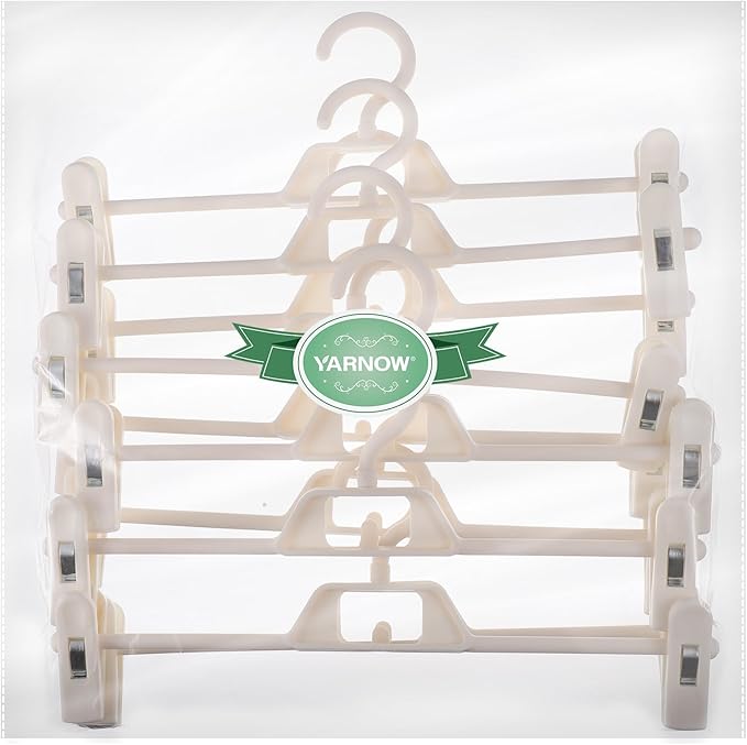 YARNOW Plastic Pants Hangers with Clips White, 10 Pcs Adjustable Skirt Hangers, Space-Saving Design, Ideal for Closet Organizer and Storage