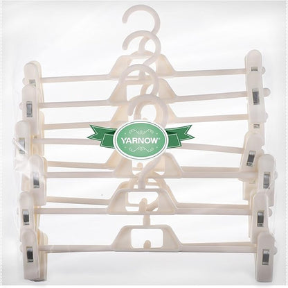 YARNOW Plastic Pants Hangers with Clips White, 10 Pcs Adjustable Skirt Hangers, Space-Saving Design, Ideal for Closet Organizer and Storage