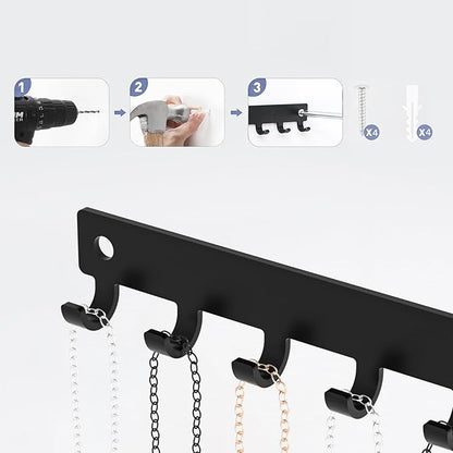 Necklace Holder Organizer Wall Mount,12 Hooks Metal Jewelry Hanger Organizer for Necklace Bracelet Chains, Black (2)