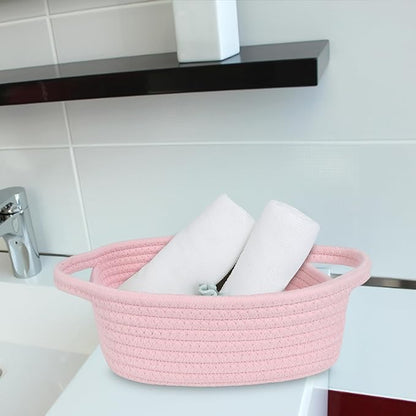 ABenkle Small Storage Basket, Mini Basket, Cute Tiny Cotton Rope Woven Basket, Shelf Basket, Boho Decorative Toy Dog Cat Basket for Nursery, Bedroom, Spa, Empty Gift Basket - XS, Pink