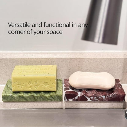 WeDoDecor Real Marble Soap Dish for Shower - Decorative Stone Tray, Small Bar Soap Holder with Drainage | Non-Slip, Luxury Bath Room Accessories (Earth Green)