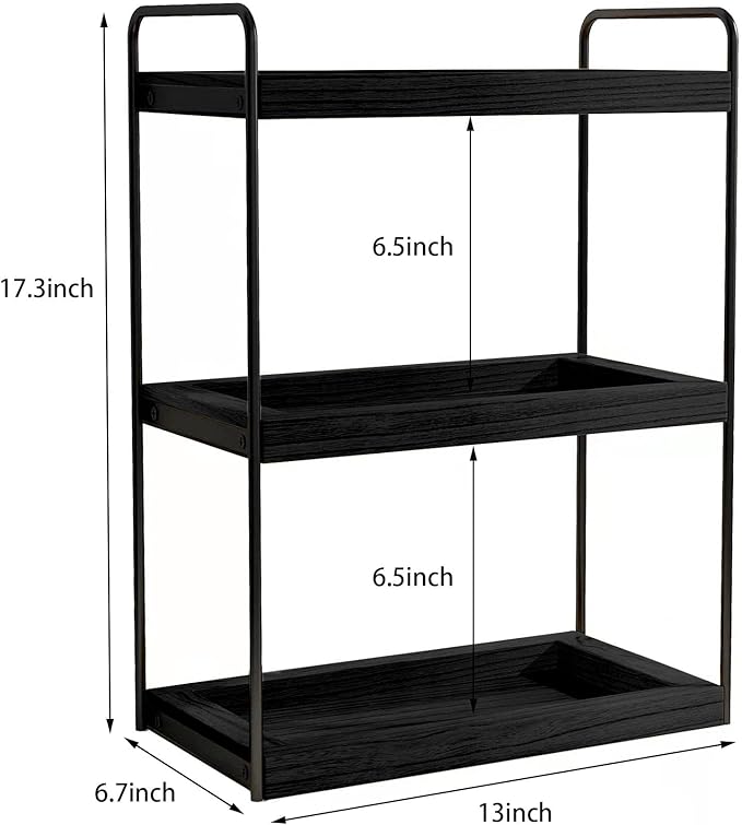 Dorhors 3 Tier Bathroom Counter Organizer,Countertop Bathroom Storage Shelf,Counter Tray and Vanity Organizer (Black)