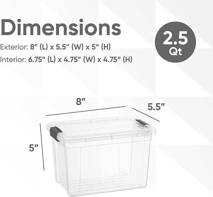 Superio Mini Deep Storage Organizer Bin with Lid X-Deep Small Clear Storage Box with Latch for Home, Kitchen, Garage- Store Toys, Food, Supplies, and Hair Accessories (2.4 Quart)