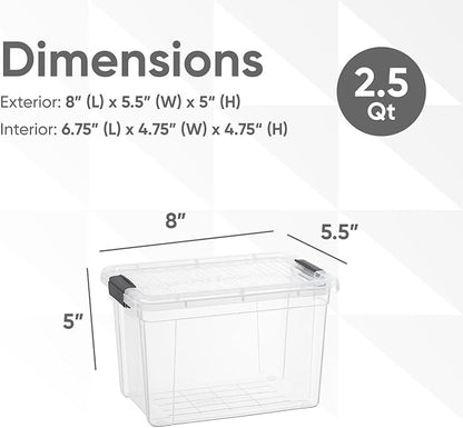 Superio Mini Deep Storage Organizer Bin with Lid X-Deep Small Clear Storage Box with Latch for Home, Kitchen, Garage- Store Toys, Food, Supplies, and Hair Accessories (2.4 Quart)