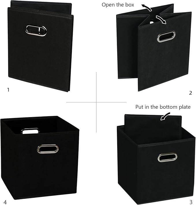 Fabric Cloth Storage Bins,Fabric Cube Organizer with Dual Handles Foldable Cube Storage Baskets for Home Bedroom Storage,Set of 10,(Black)