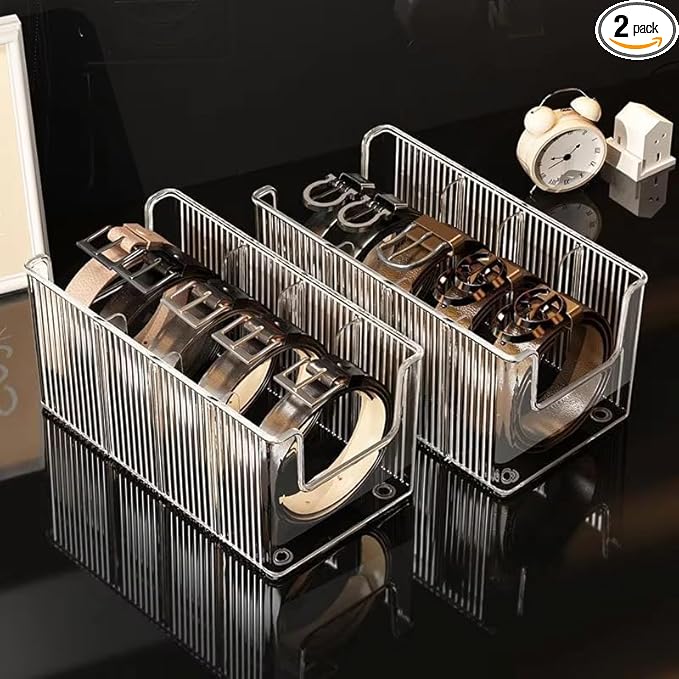 Drawer Organizer for Belt, Tie, Wallet & Accessories | Transparent Belt Storage Box with Removable Dividers – Slim Closet Organizer, Space-Saving Design, Customizable Compartments (2)