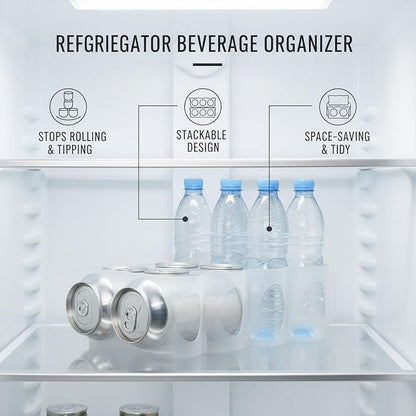 Beverage Organizer Rack for Refrigerator, Stacking Can Dispenser to Stop Rolling Cans and Bottles, Space Saving Fridge Storage Shelf, Clear PP Plastic