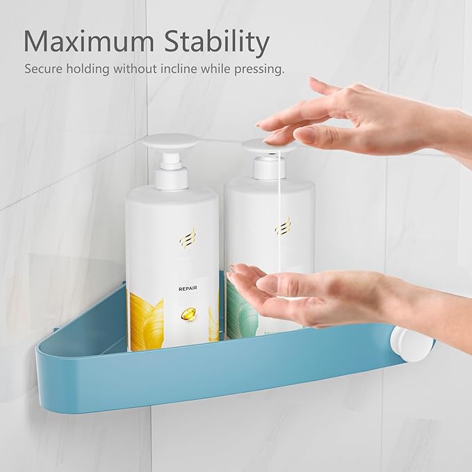 Sotfamily Plastic Shower Caddy Corner (For 90° Only), 4 Pack Adhesive Corner Shower Shelves for Bathroom Organizers and Storage, Light Blue