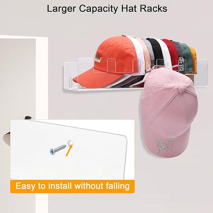Acrylic Hat Racks for Baseball Caps Wall, 2 Pack Hat Organizer for 50 Baseball Caps Holders, Sturdy Clear Wall Mounted Storage Organizer