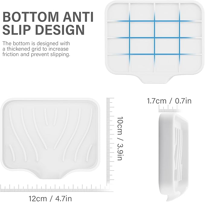 Silicone Soap Dish with Drain, SAISN Kitchen Soap Tray for Shower 2 Pack Self Draining Soap Dish Soft Bathroom Soap Holder for Kitchen Sink Flexible Portable Soap Saver, White