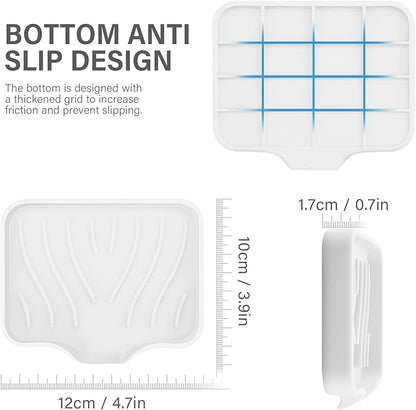 Silicone Soap Dish with Drain, SAISN Kitchen Soap Tray for Shower 2 Pack Self Draining Soap Dish Soft Bathroom Soap Holder for Kitchen Sink Flexible Portable Soap Saver, White