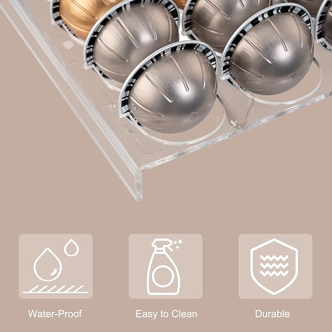 Sumerflos Clear Coffee Pod Holder Storage Tray 15.75" L x 12.6" W Compatible with Vertuoline Capsule, Drawer Insert Organizer Holds 50 Pods Counter Organizer of Kitchen, Home, Office