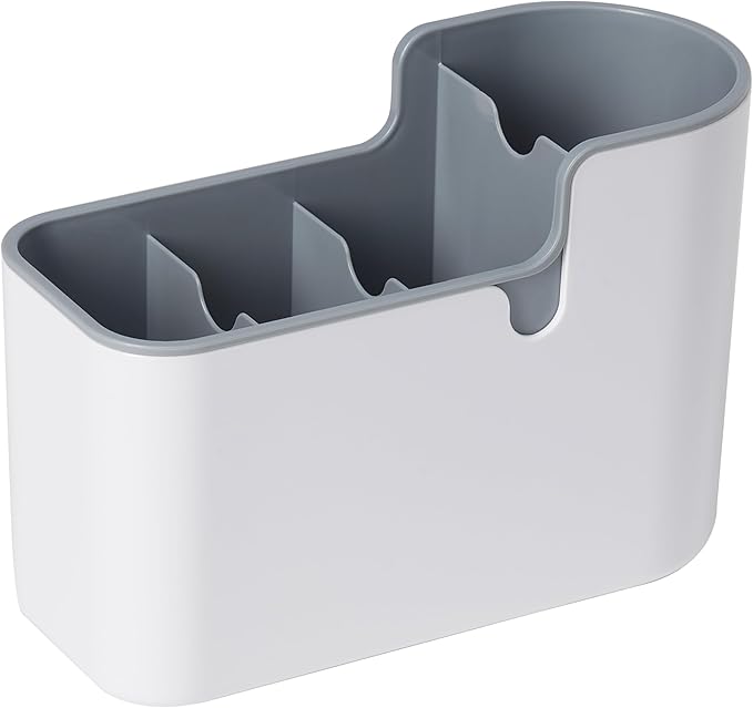 Amazon Basics Countertop & Wall Organization for Utensils, Space-Saving, Divided Compartments, White & Grey