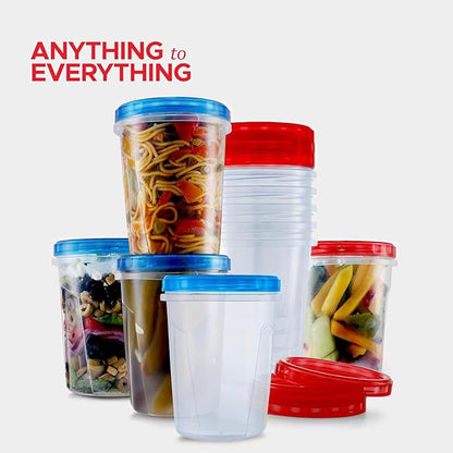 Tafura 10 Pack Leakproof Freezer Containers for Food with Twist Top Lids - 32 Oz BPA Free Reusable Plastic - Blue/Red Lids