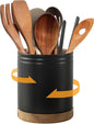 DOWAN 7.6" 360° Rotating Utensil Holder, Kitchen Utensil Holder for Countertop, Ceramic Utensil Crock, Large Cooking Utensil Caddy for Kitchen Counter, Protection Cork Bottom, Black