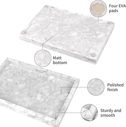 Marble Bathroom Vanity Tray, Natural Luxury Vanity Home Kitchen Bathroom Table Tray, Stone Decorative Countertop Dresser Trays for Key Coffee Perfume Jewelry Makeup (Carrara White, 12"x 8" x1.2")