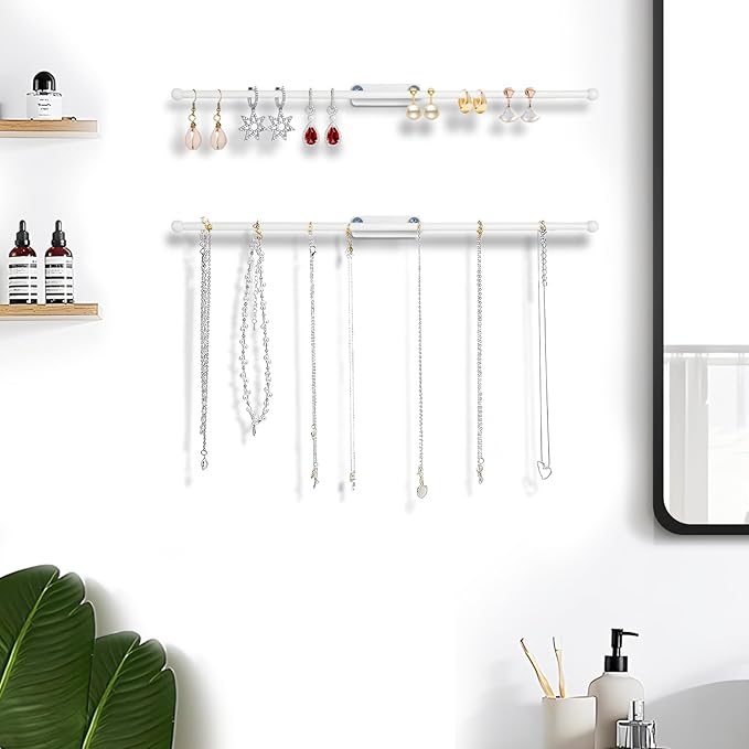 2 Pack Wall Jewelry Organizer, 14.5'' Necklace Holder for Hanging Earring, Ring, Bracelet, Hairband, Glasses Storage, Decorative Space-Saving Jewelry Display-White