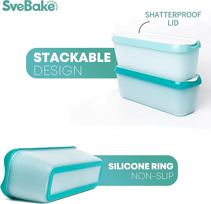 Ice Cream Storage Containers with Lids 2 PACK - 1.5 Quarts Homemade Ice Cream Tubs, Freezer Containers, Turquoise & Green