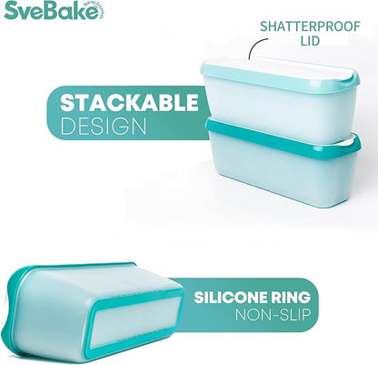 Ice Cream Storage Containers with Lids 2 PACK - 1.5 Quarts Homemade Ice Cream Tubs, Freezer Containers, Turquoise & Green