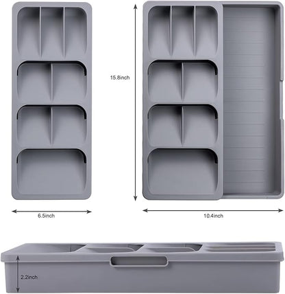 Silverware Organizer Storage Tray,Cutlery Expandable Organizer for Kitchen Drawer Holding Flatware Spoons Forks
