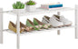 Bamboo Shoe Rack Stackable Shoe Shelf Storage Organizer for Unit Entryway Hallway and Closet Sturdy Freestanding Shoe Shelf(2 Tier White)