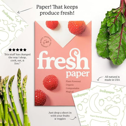FRESHPAPER Keeps Fruits & Vegetables Fresh for 2-4x Longer, 16 Reusable Food Saver Sheets for Produce (2 Packs), Made in the USA