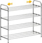 4-Tier Expandable Shoe Rack – Adjustable Heavy Duty Organizer Shelf | 100% Stainless Steel & 4-Rod Stretchable | Small Space Shoe Rack for Closet Entryway (15" to 27", Silver)